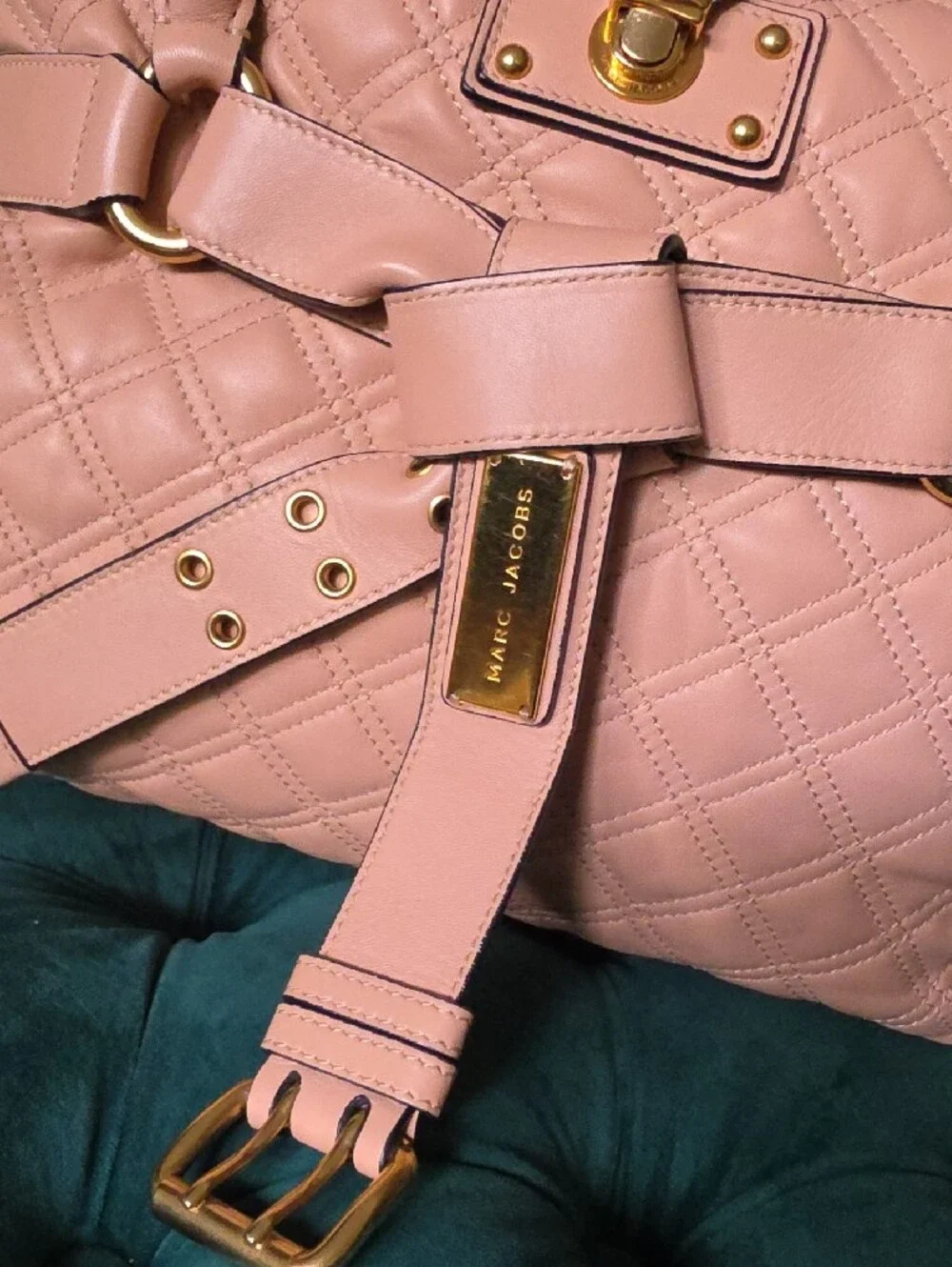 Marc Jacobs Quilted Satchel in Soft Pink with Gold Hardware